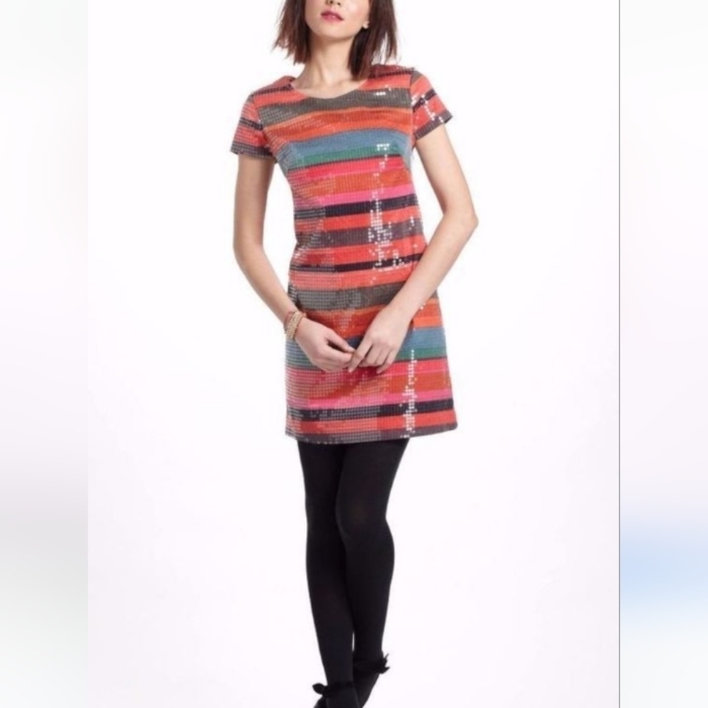 Anthropologie Corey Lynn Calter Sequin Striped Glinted Sunset Shift Dress size 2